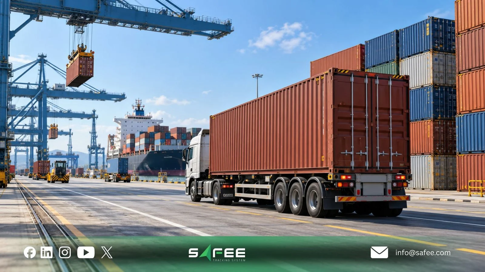 Truck carrying a container through a port terminal