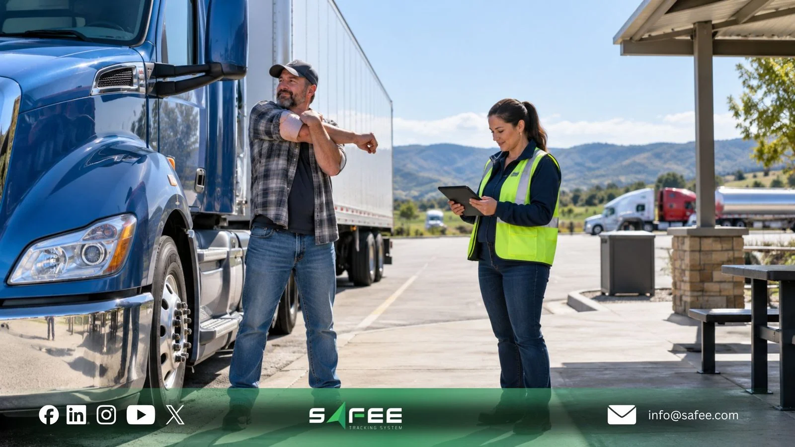 Truck driver taking a rest break while a supervisor records it