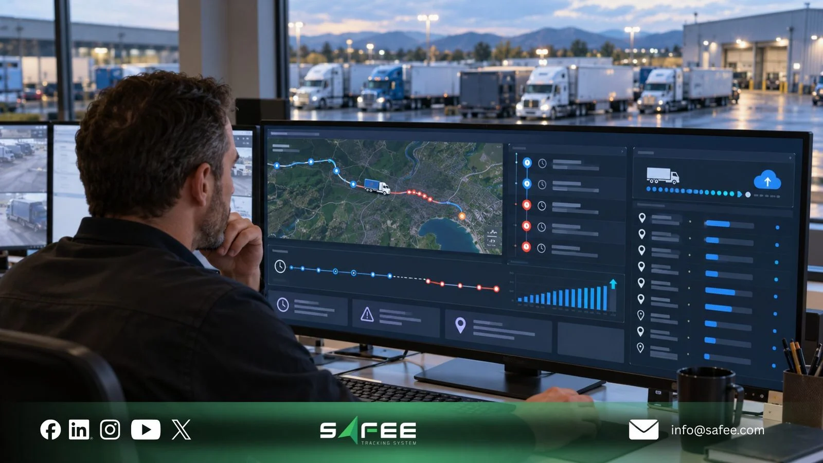 Operator watching vehicle connection status on a tracking dashboard